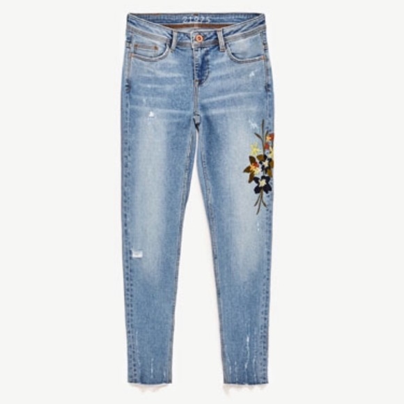 zara embroidered jeans